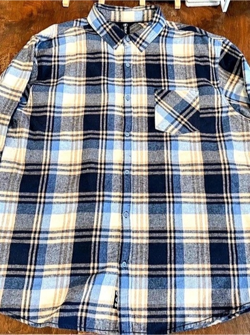 Burnside Plaid Button Down in Blue & White Size 2X Shirt Long Sleeves